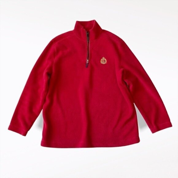 Lauren Ralph Lauren Fleece Sweatshirt Quarter Zip Dark Red Large - Picture 2 of 10